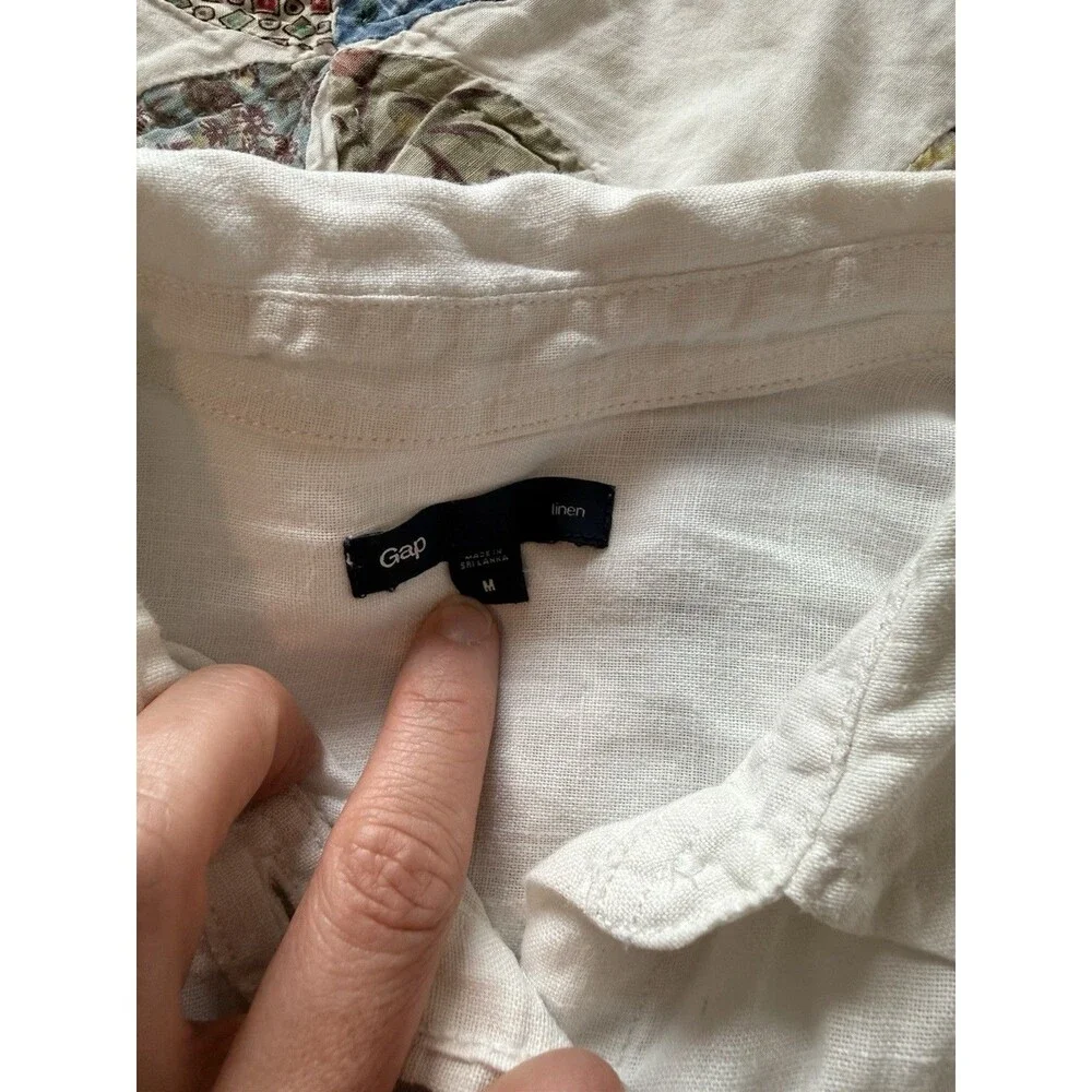 Gap Women’s White Solid Linen Long Sleeve Button-Up Shirt w/ Pockets, M - Picture 3 of 7